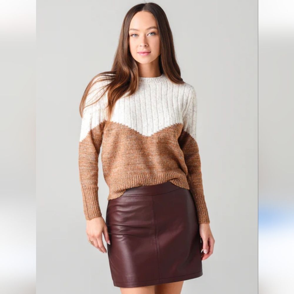 Cupcakes Amd Cashmere White/Brown Colorblock Sweater Size XS